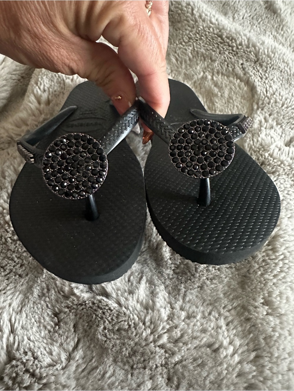 Havaianas Black Crystal Rhinestone Slim Flip Flops Size 35/36 US 5/6